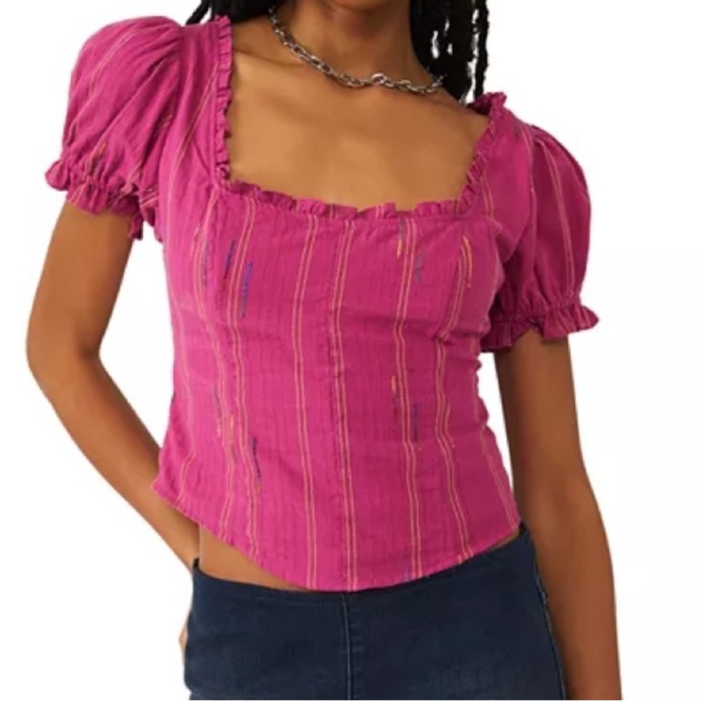 Free People Top Serotonin Corset Style Smocked Back NWT Medium